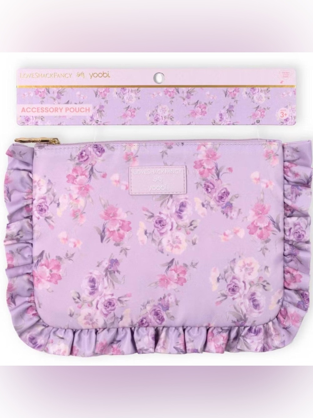 LoveShackFancy Lilac Floral Ruffle Accessory Pouch